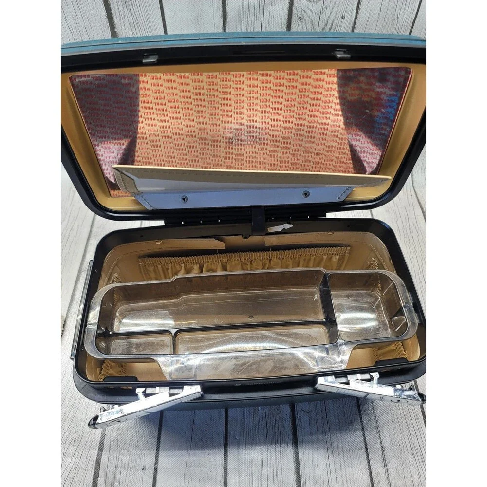 VTG 80s Samsonite Series 2800 Train Travel Cosmetic Case Blue w Key Storage Tray